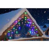 Festive Magic Multicolour LED Icicle Curtain Lights - Timer, Star Bulbs