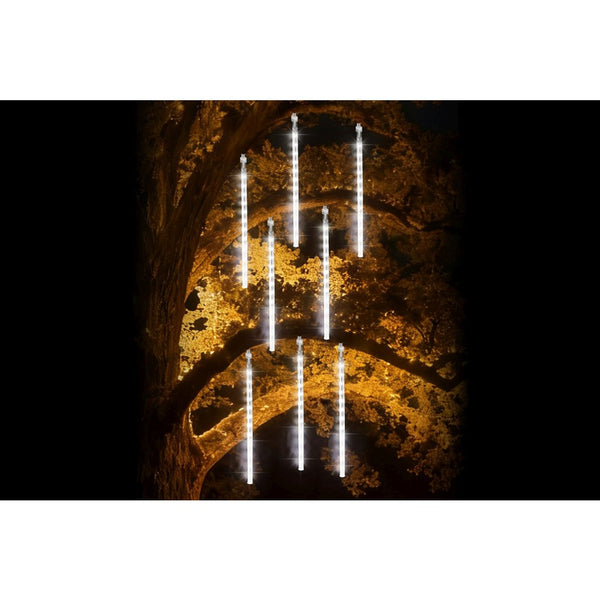 Festive Magic Timer LED Meteor Shower Tube Lights - White, Pack of 8