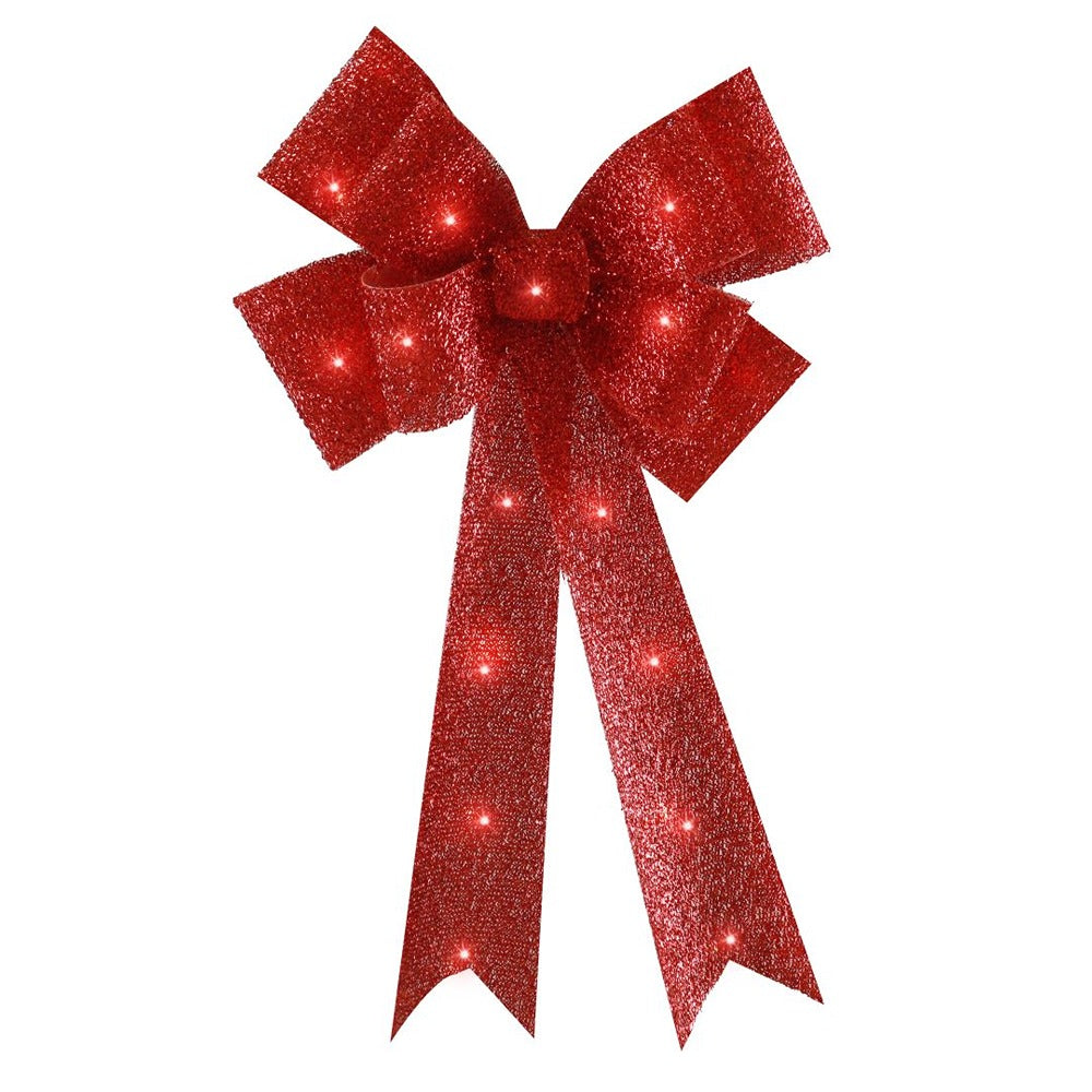 Festive Magic Red Light-Up Tinsel Bow - 35 x 60cm, Battery-Operated