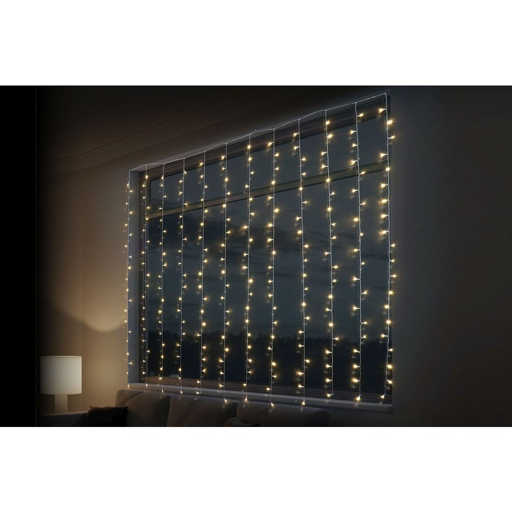 Festive Magic Warm White LED Curtain Lights - 2 x 2m, Waterfall Effect