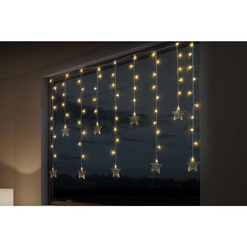 Festive Magic LED Star Curtain Lights - Warm White, Cascading Drops