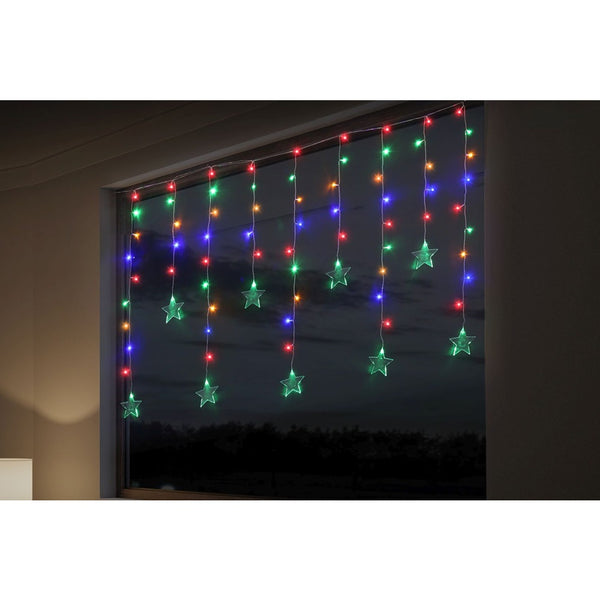 Festive Magic Multicoloured Star Curtain Christmas Lights - Hanging Design