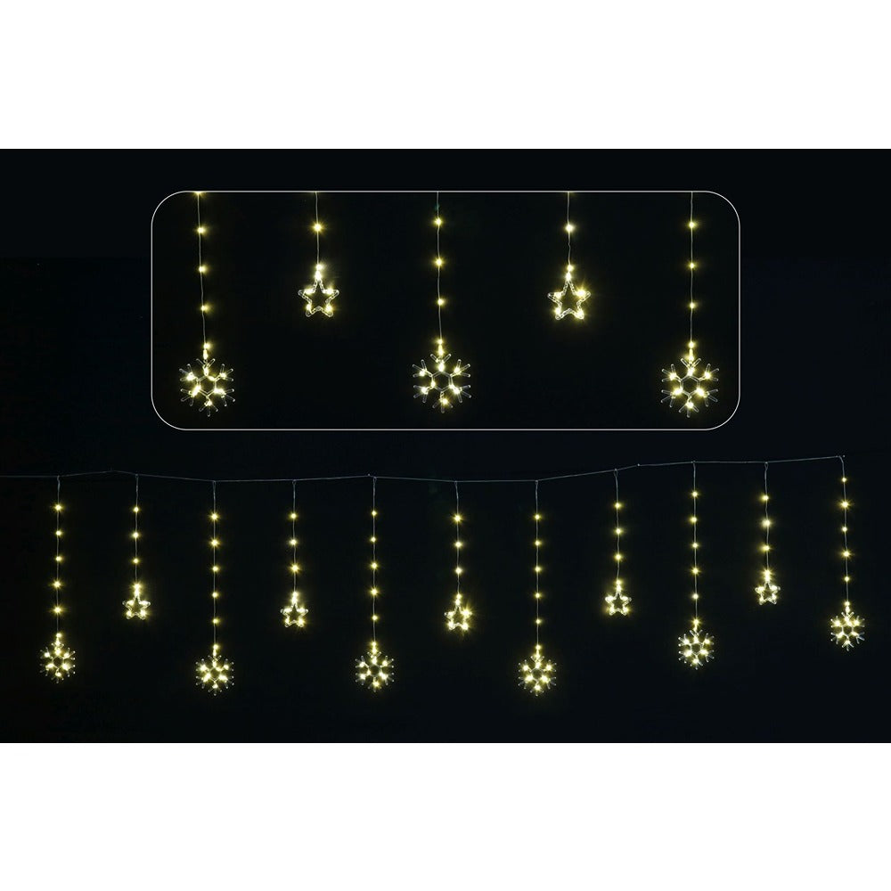 Festive Magic Snowflake and Star LED Curtain Lights - Warm White