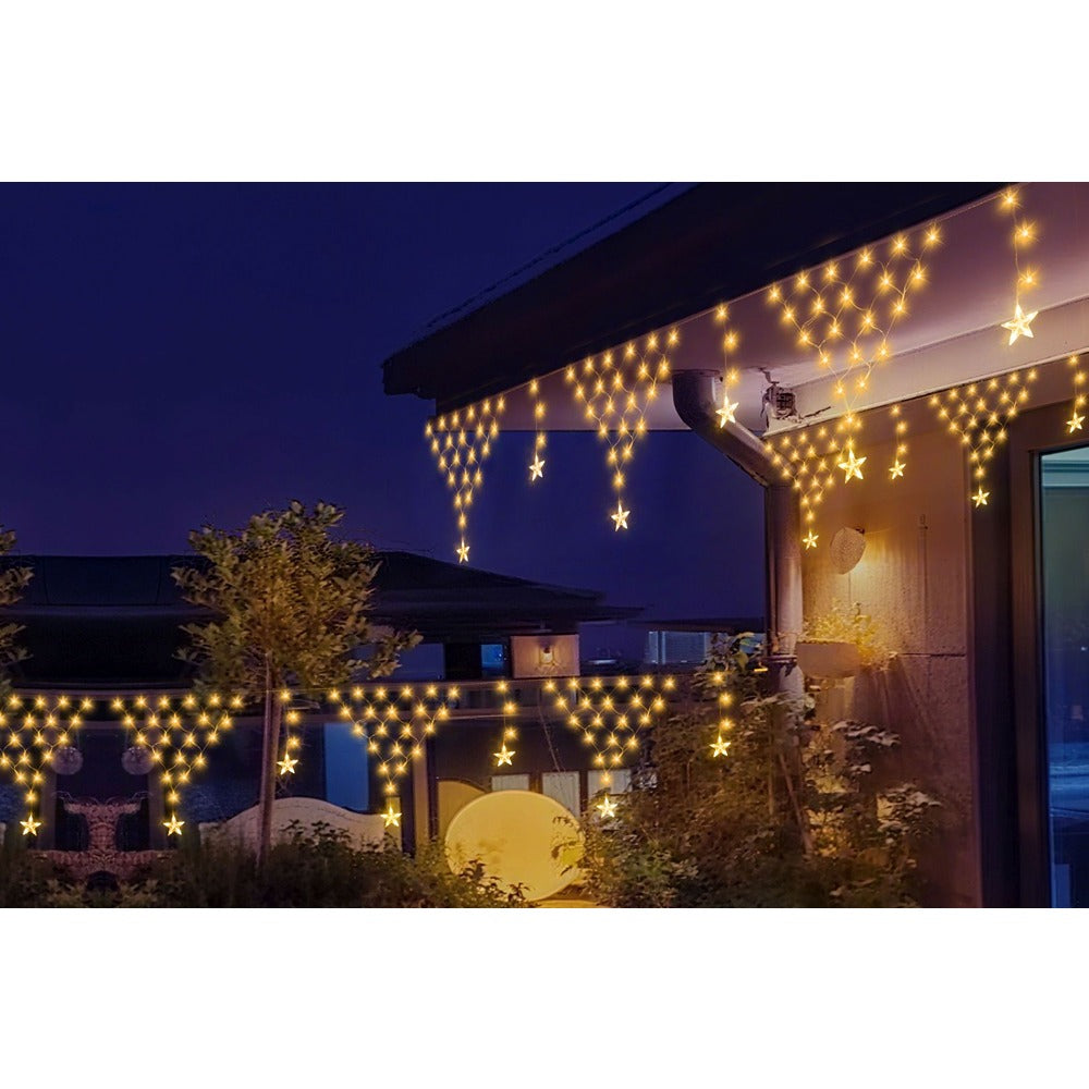 Festive Magic LED Star Triangle Net Curtain Lights - Warm White