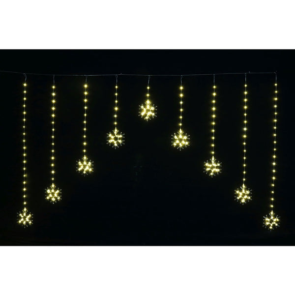 Festive Magic Warm White LED Snowflake Curtain Lights - Cascading Drops