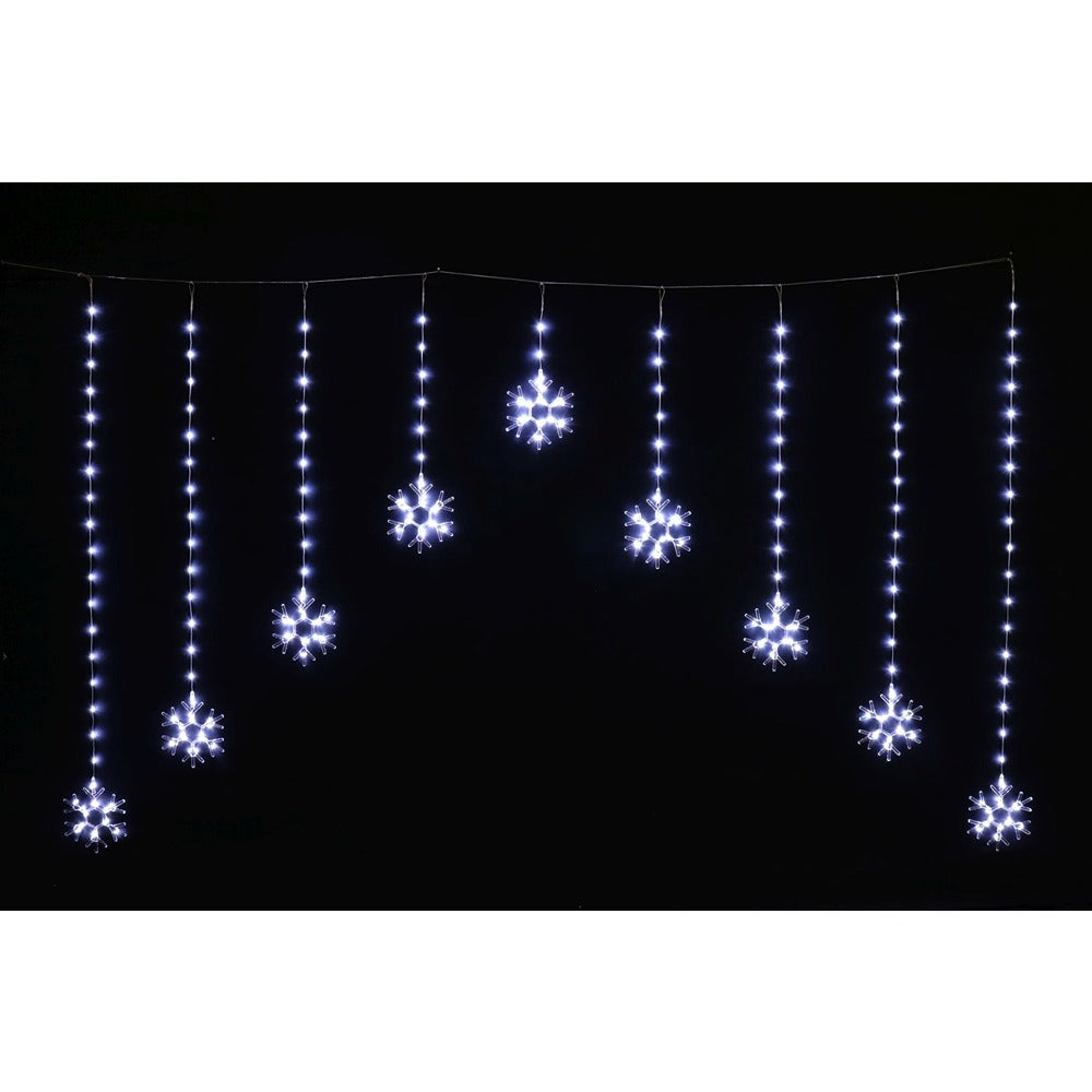 Festive Magic Snowflake LED Curtain Lights - Cool White, Cascading