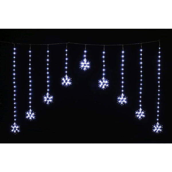 Festive Magic Snowflake LED Curtain Lights - Cool White, Cascading
