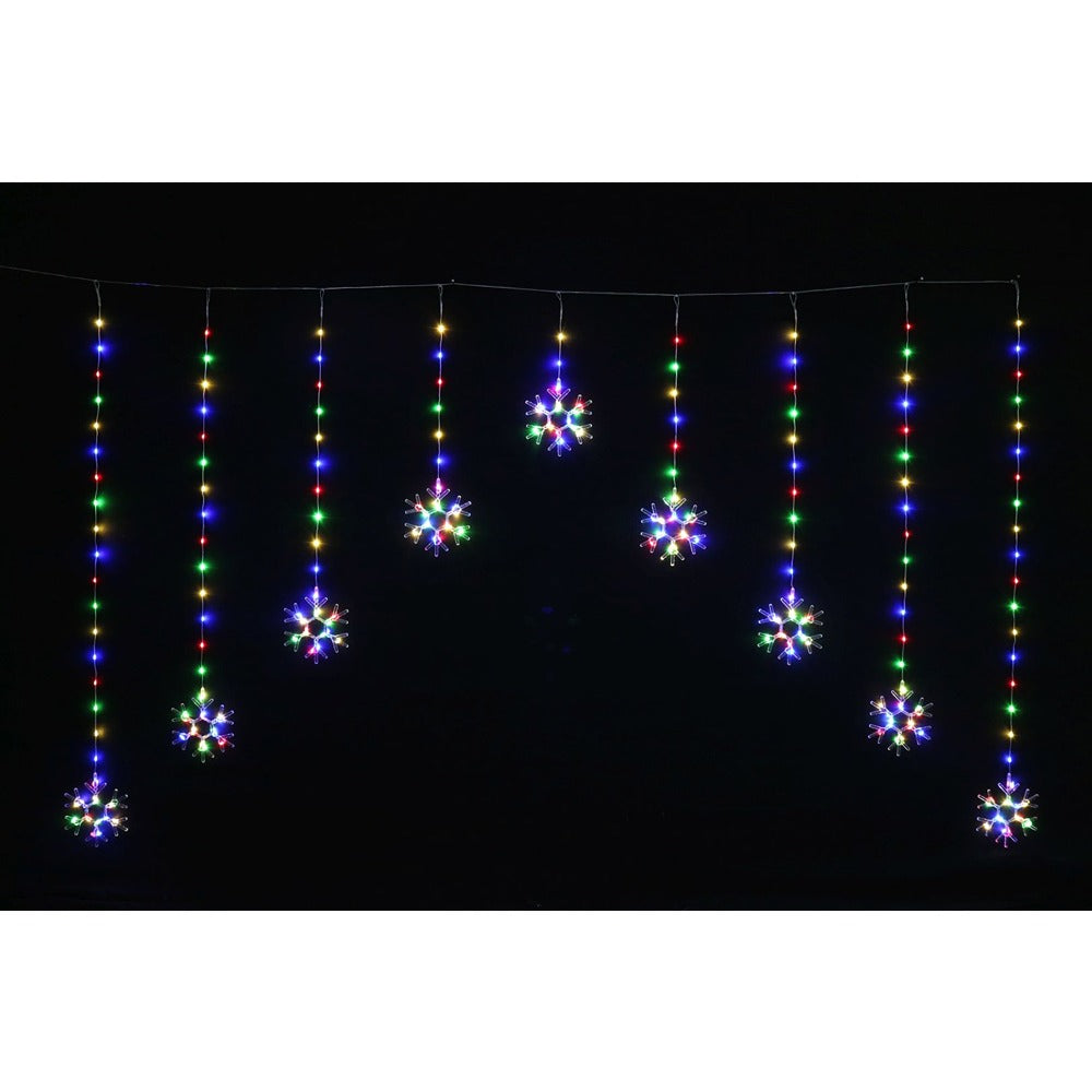 Festive Magic Multicoloured LED Snowflake Curtain Lights - Cascading Drops