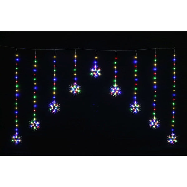 Festive Magic Multicoloured LED Snowflake Curtain Lights - Cascading Drops