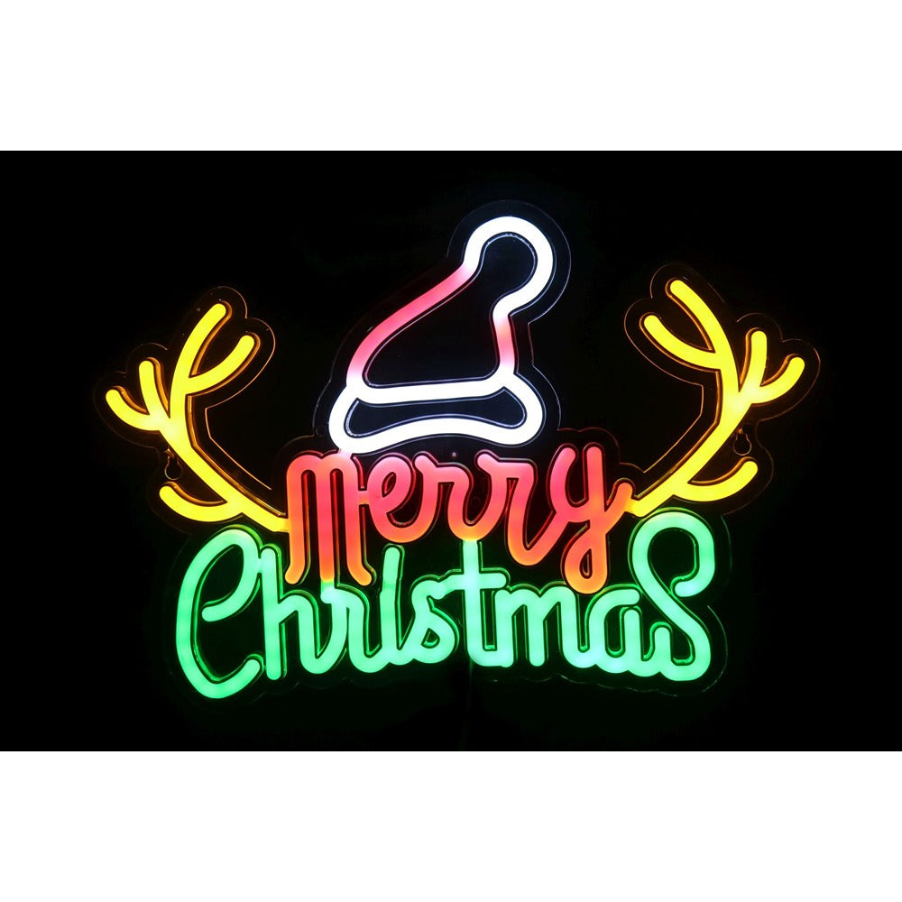 Festive Magic Merry Christmas LED Neon Flex Sign - Antlers, Multicoloured, USB