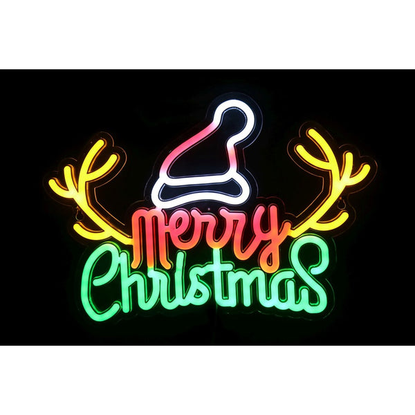 Festive Magic Merry Christmas LED Neon Flex Sign - Antlers, Multicoloured, USB