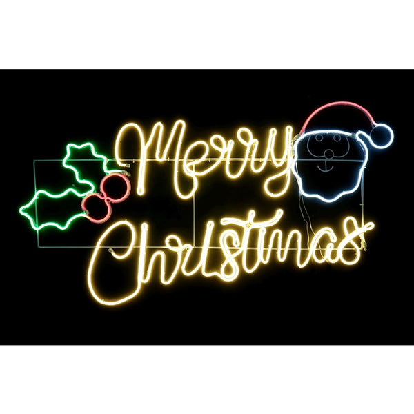 Festive Magic Merry Christmas LED Neonflex Sign - Santa and Holly Design