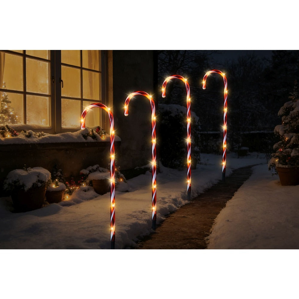 Festive Magic LED Candy Cane Pathway Stakes - Timer, Pack of 4, 68cm