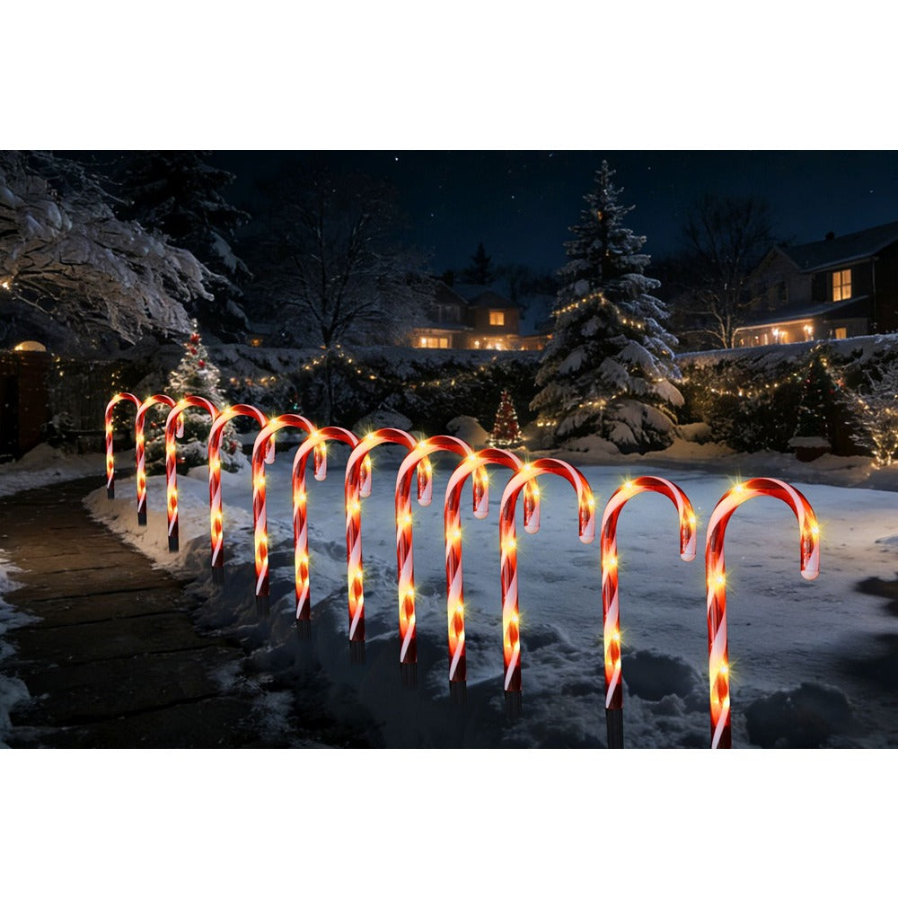 Festive Magic Warm White LED Candy Cane Pathway Stakes - Pack of 12, 38cm
