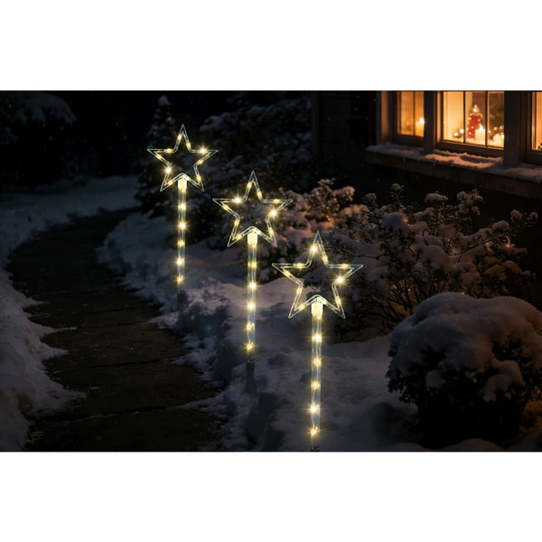 Festive Magic Warm White LED Star Stake Lights - 56cm, Pack of 3