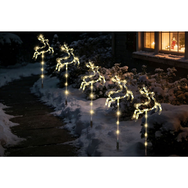 Festive Magic Warm White LED Crystal Reindeer Path Stakes - Pack of 5, 51cm