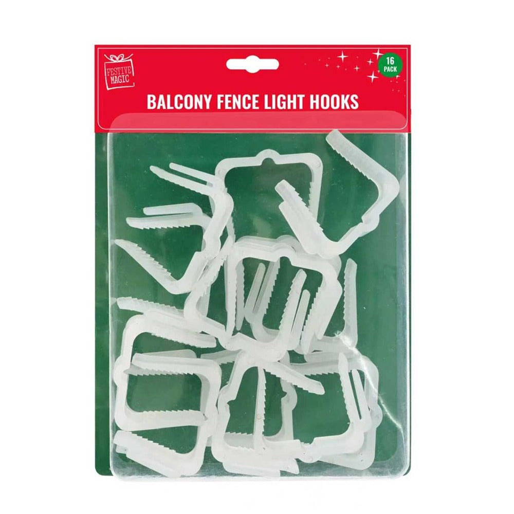 Festive Magic Adjustable Balcony Fence Light Hooks - White, Pack of 16