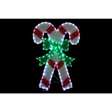 Festive Magic LED Mesh Tinsel Candy Cane Decoration - Crossed Design, Green Bow