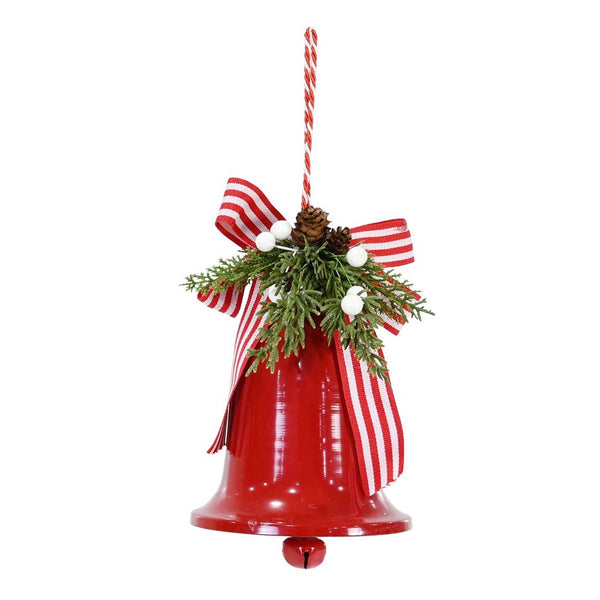 Festive Magic Glossy Red Hanging Bell Christmas Ornament - Pinecones and Bow