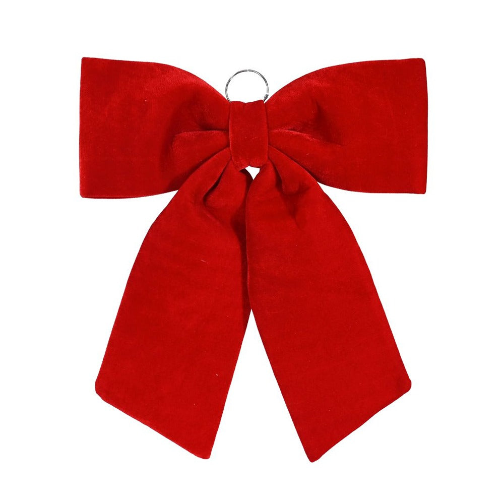 Festive Magic Oversized Velveteen Christmas Bow - Red, Hanging Ring