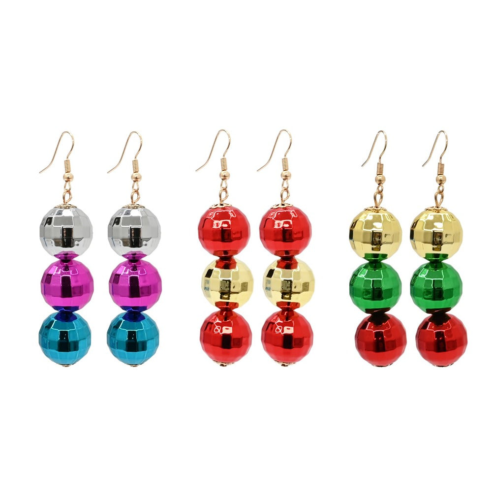 Festive Magic Stacked Disco Bauble Drop Earrings - Assorted Colours