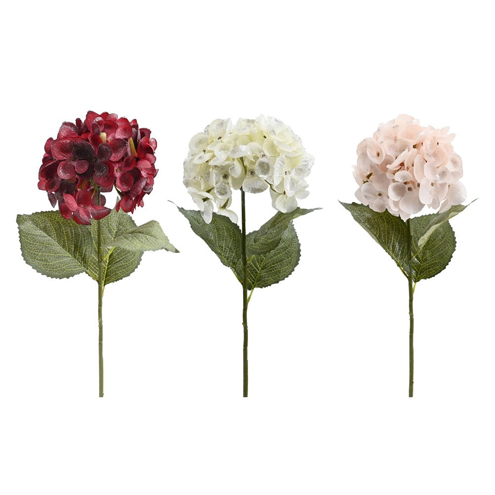 Festive Magic Frosted Hydrangea Decorative Stem - 60cm, Assorted Colours