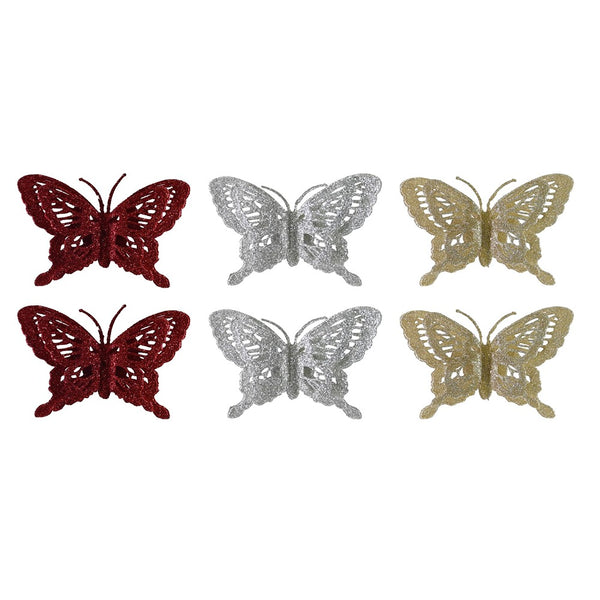 Festive Magic Assorted Glitter Butterfly Clip Decorations - Pack of 2