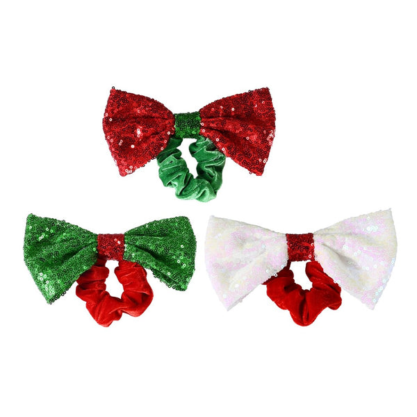 Festive Magic Oversized Velvet Bow Hair Scrunchie - Assorted Sequin Designs