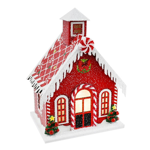 Festive Magic Light Up Snowy Candy House Christmas Ornament - 20cm, Warm White