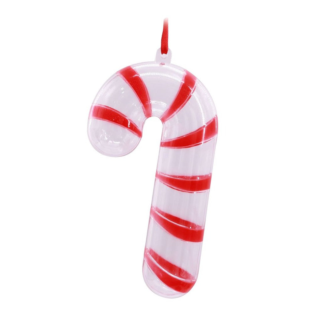 Festive Magic Clear Striped Fillable Candy Cane Ornament - Red Hanging Loop