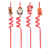 Festive Magic Christmas Spiral Drinking Straws - Pack of 4, Assorted Designs