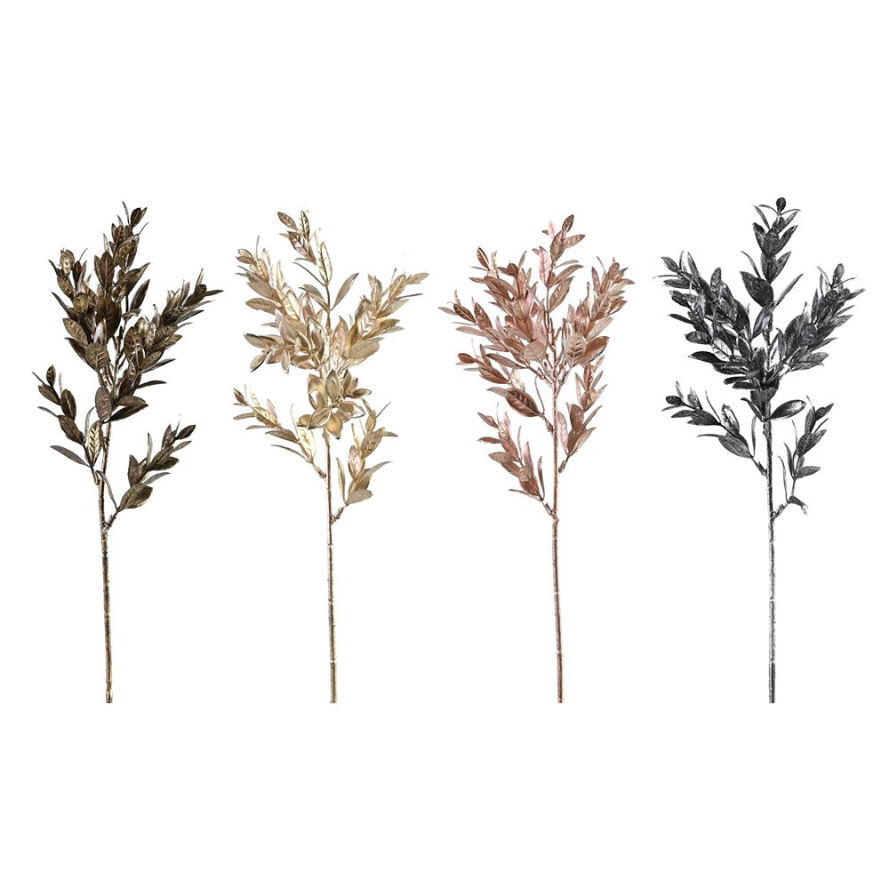 Festive Magic Glitter Leaf Foliage Pick - 40cm, Assorted Metallic Colours