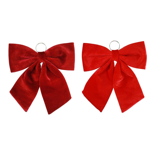Festive Magic Velvet Hanging Christmas Bow - 42 x 45cm, Assorted Red Shades
