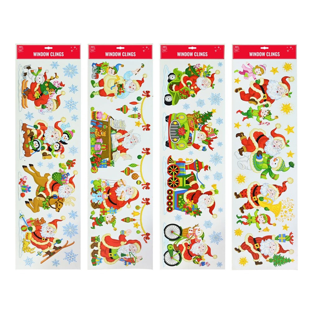 Festive Magic Glittery Santa Window Clings - Assorted Designs and Colours