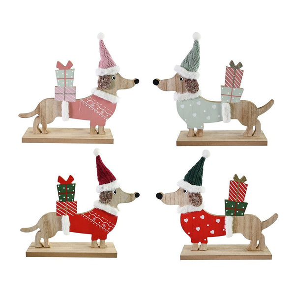 Festive Magic Wooden Dachshund Christmas Table Decoration - Assorted Colours
