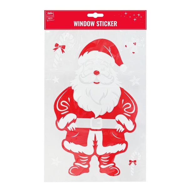 Festive Magic Flocked Santa Window Sticker - Red and White, Full-Length