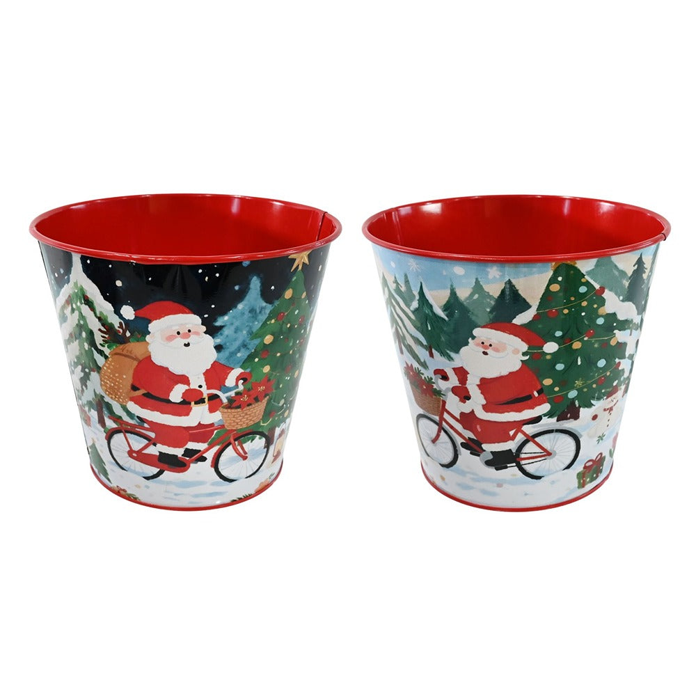 Festive Magic Santa Christmas Metal Bucket - Assorted Festive Designs