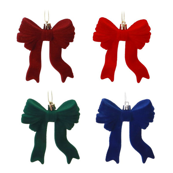 Festive Magic Flocked Velvet Bow Hanging Ornament - 9 x 10cm, Assorted Colours