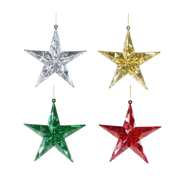 Festive Magic Hanging Acrylic Star Decoration - 14cm, Assorted Colours