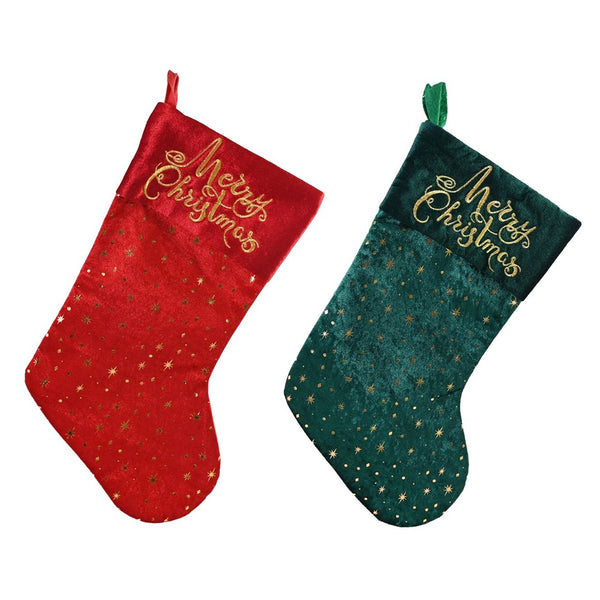 Festive Magic Merry Christmas Embroidered Stocking - 45cm, Assorted Colours