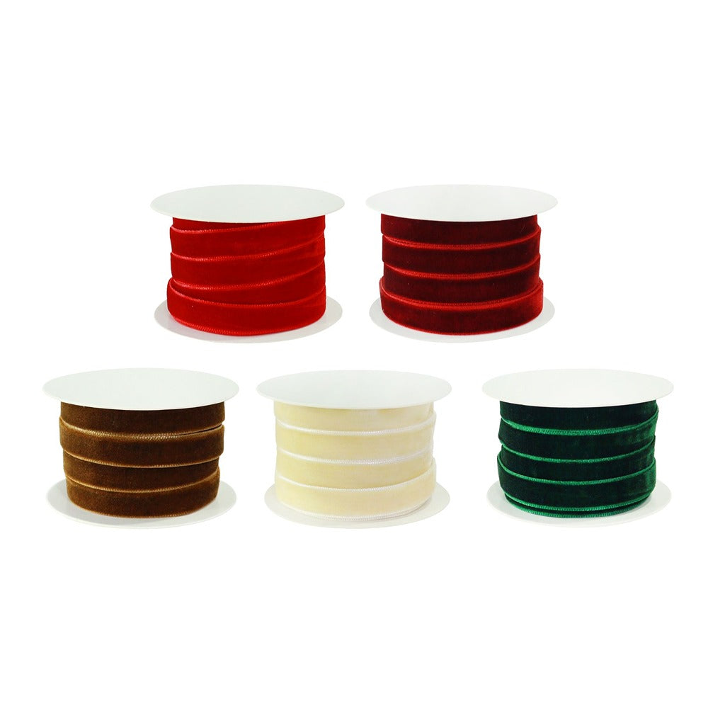 Festive Magic Assorted Colour Velvet Craft Ribbon - 10mm x 2m