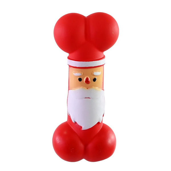 Festive Magic Santa Bone Vinyl Squeaky Dog Toy - Red and White, 12.5cm