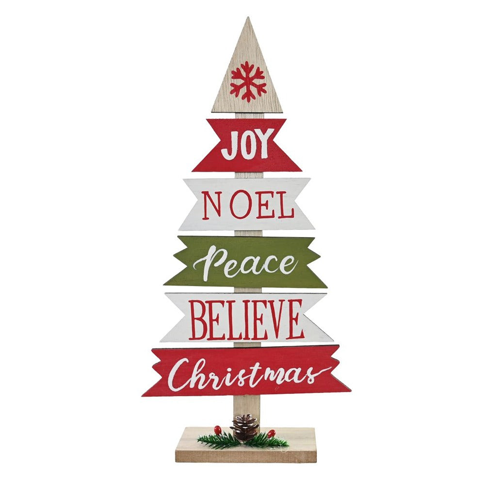 Festive Magic Rustic Wooden Christmas Tabletop Tree - 30cm, Multicolour