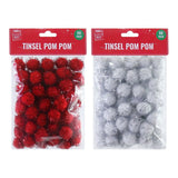 Festive Magic Tinsel Pom-Pom Craft Decorations - Pack of 60, Assorted Colours