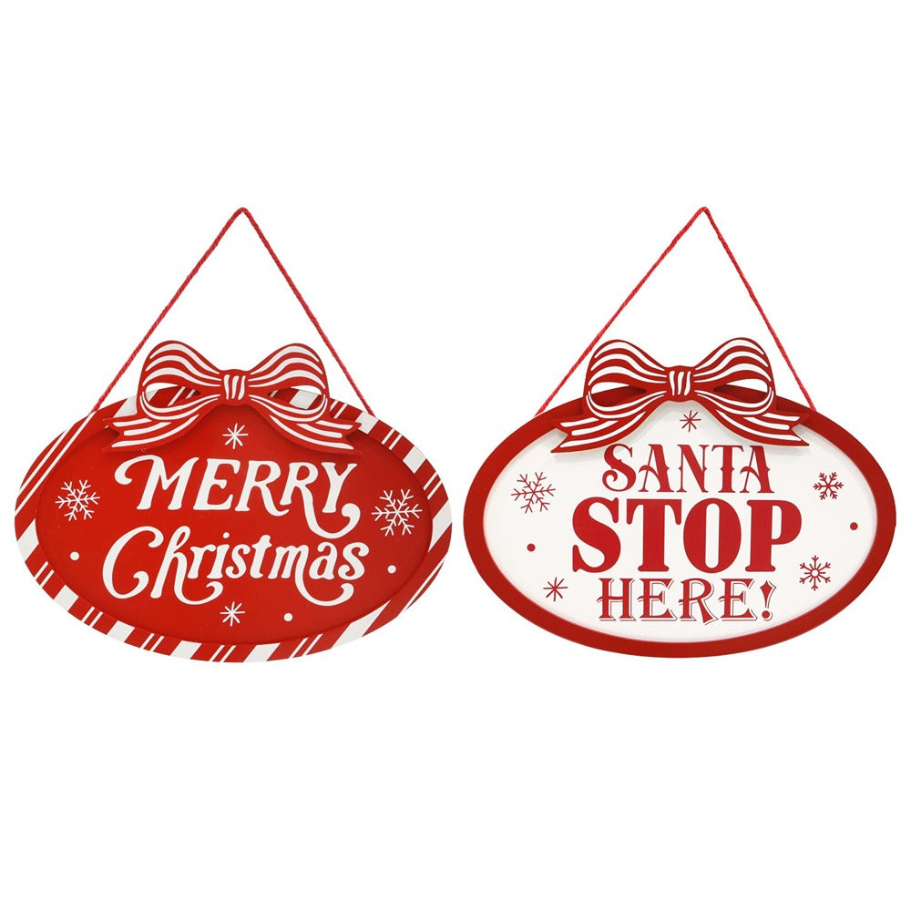 Festive Magic Red Bow Christmas Hanging Plaque - 25 x 18cm, Assorted Designs