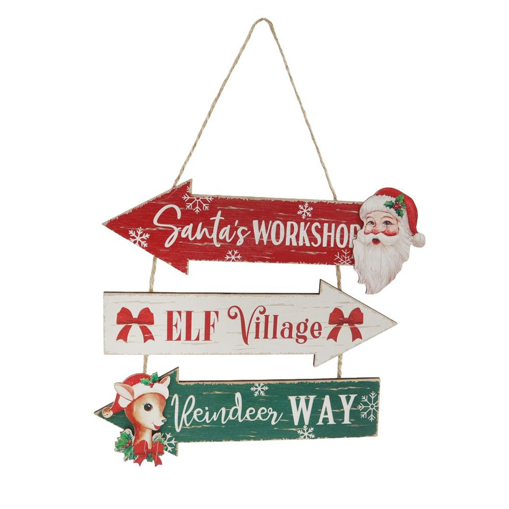 Festive Magic Triple Direction Christmas Hanging Sign - 36cm, Rustic Finish