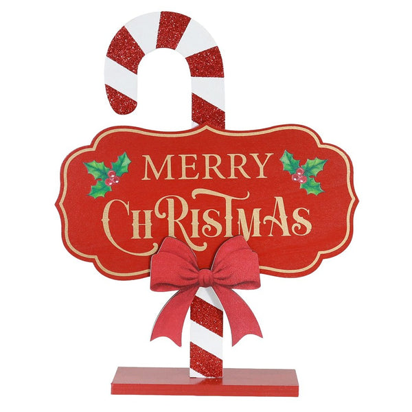 Festive Magic Candy Cane Merry Christmas Freestanding Table Sign - 22cm