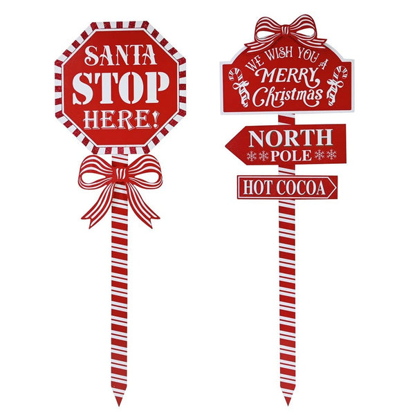Festive Magic Assorted Christmas Signpost Garden Stake - 75cm, Red and White