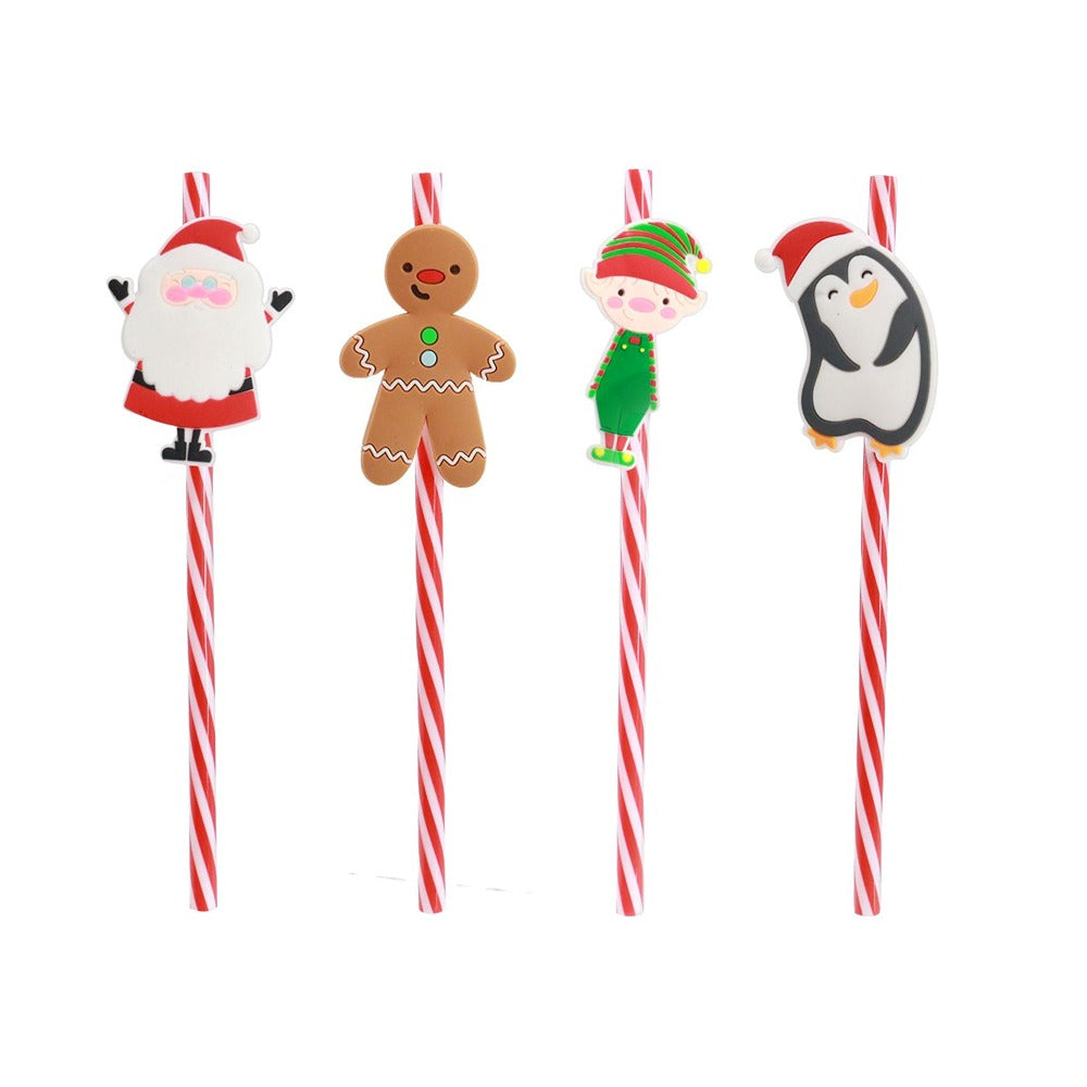 Festive Magic Assorted Character Christmas Drinking Straws - Pack of 4