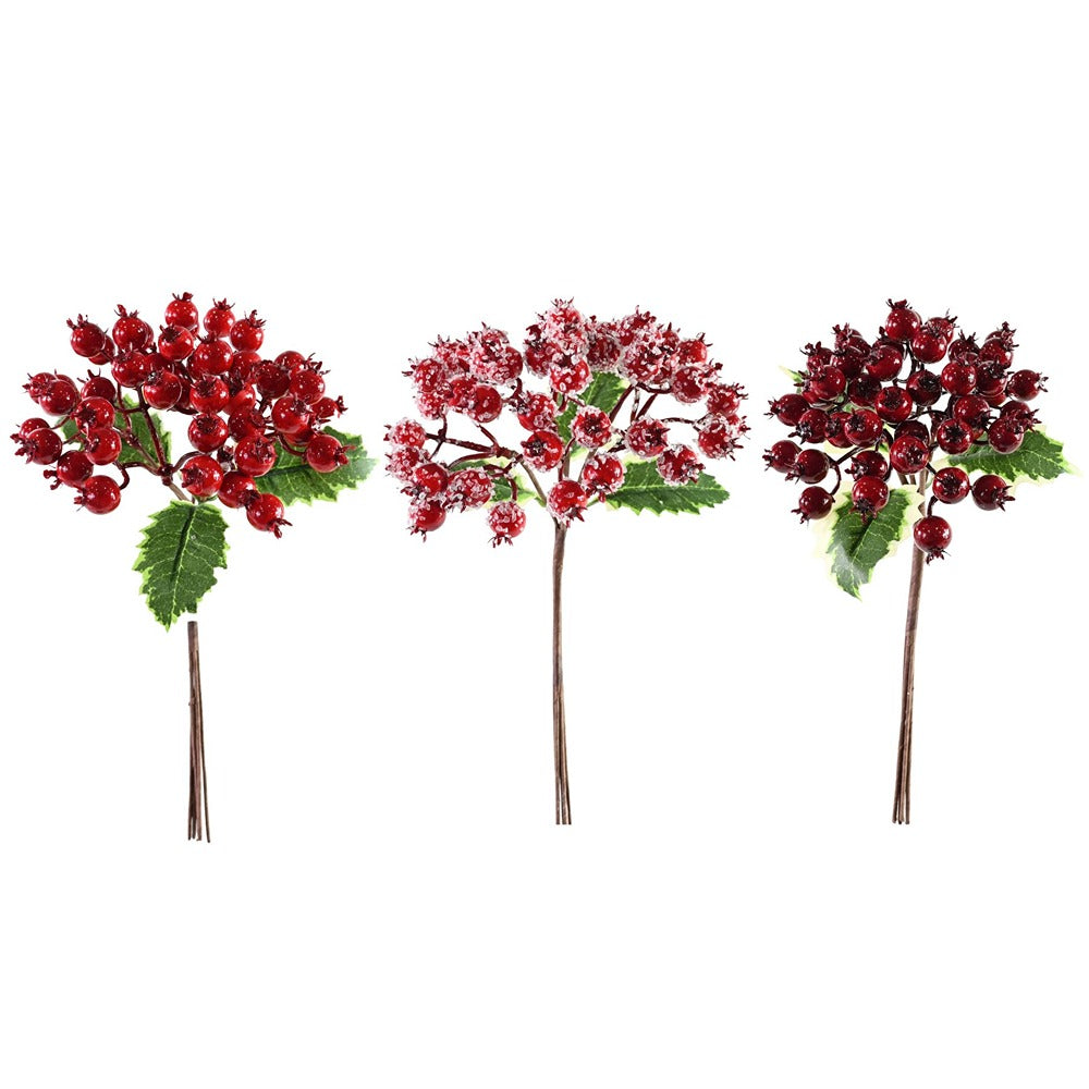 Festive Magic Christmas Berry Bunch Sprays - Pack of 5, 27cm, Assorted Designs